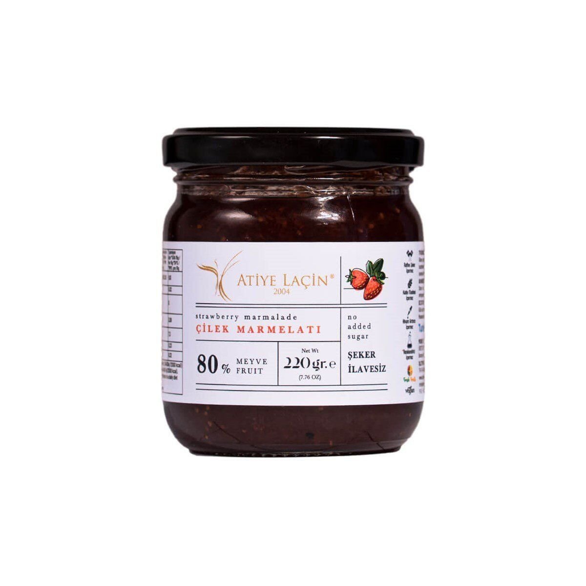 Atiye Laçin Şeker İlavesiz Çilek Marmelatı 220gr