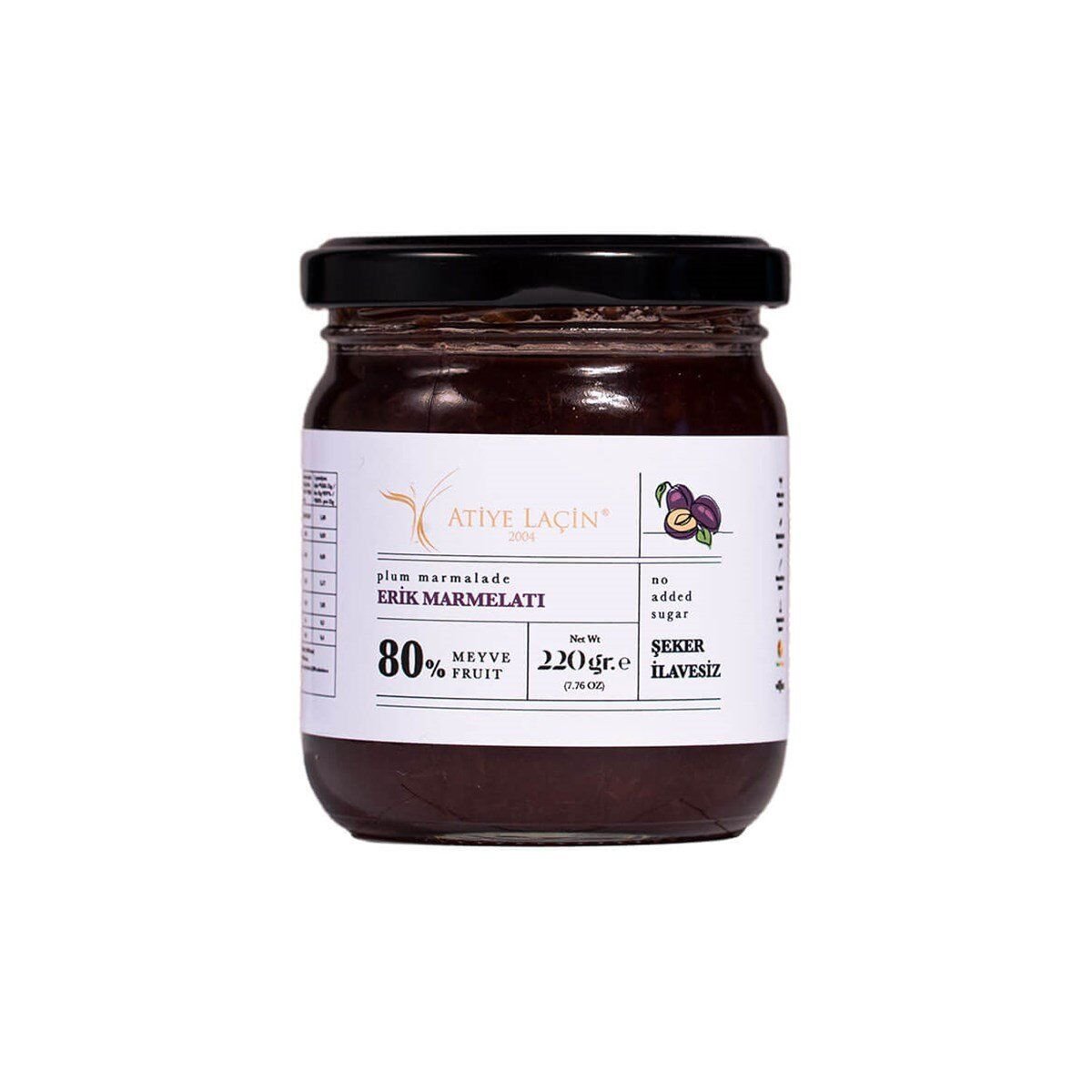 Atiye Laçin Erik Marmelatı 220gr Şekersiz