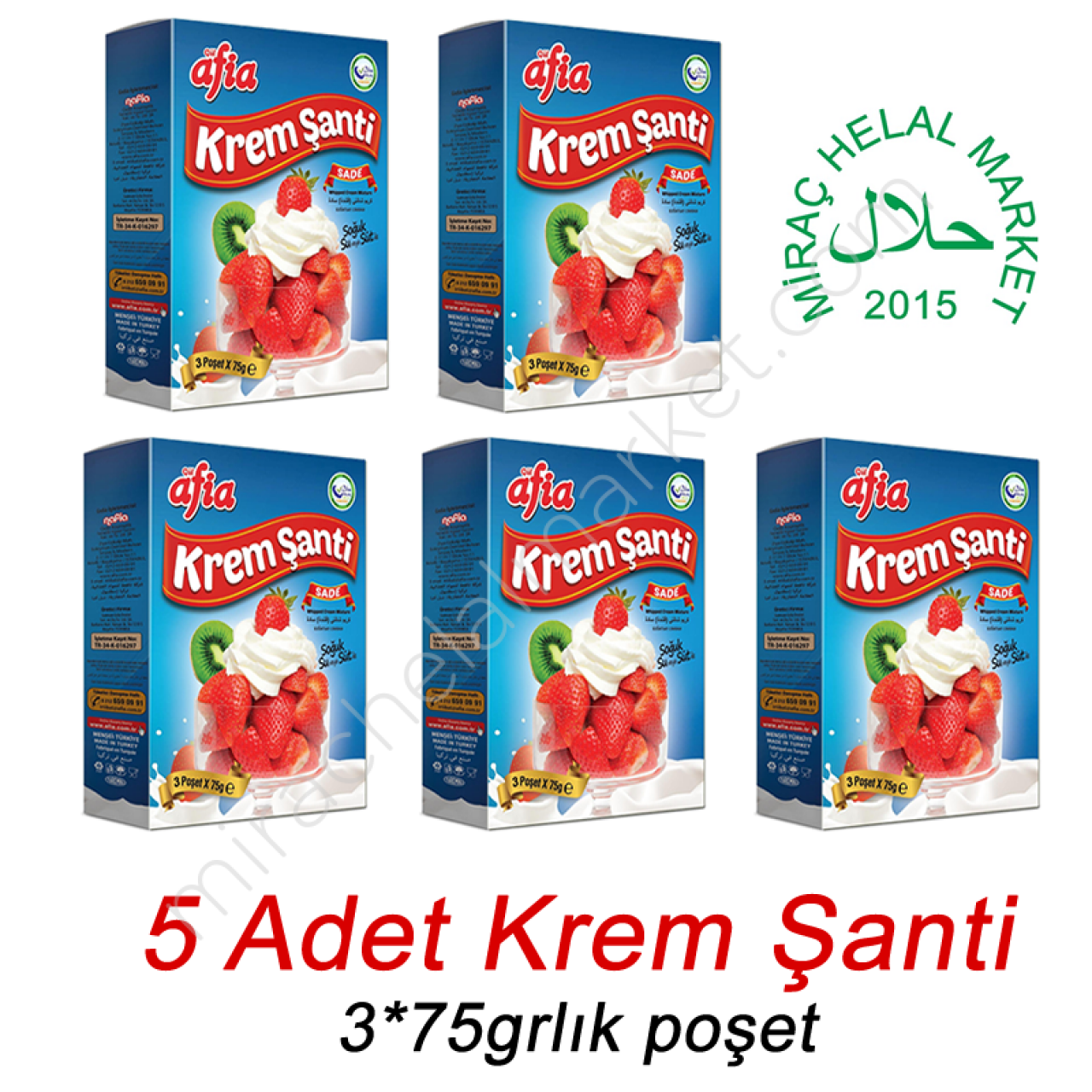 Afia Sade Krem Şanti (75gr x 3lü * 5 Kutu)