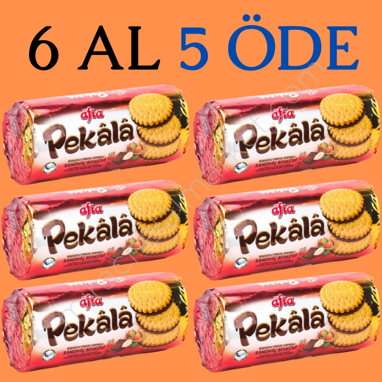 Afia Pekala Kakaolu Fındık Kremalı Sandviç Bisküvi (200gr*6 Adet)