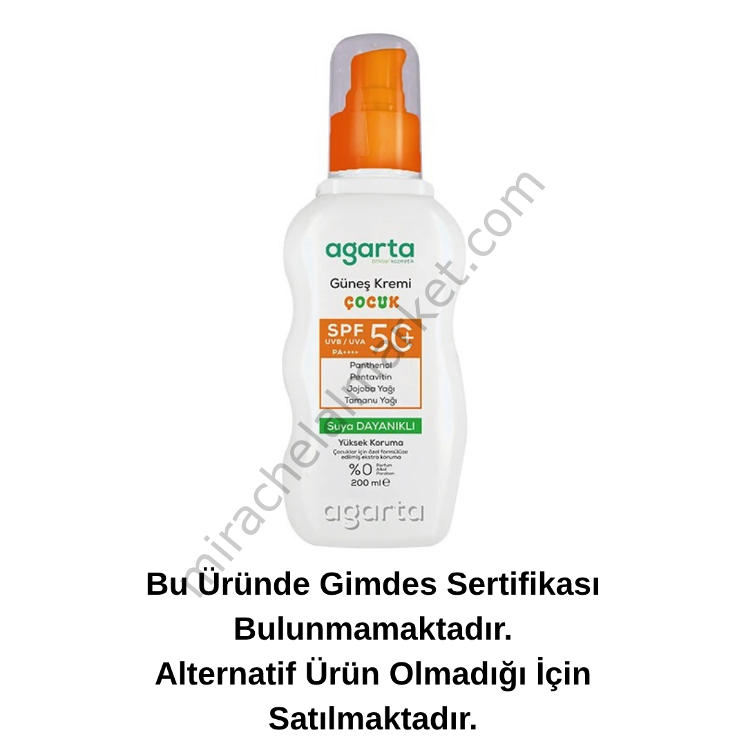 Agarta Suya Dayanıklı Yüksek Koruma SPF 50+ Yüz Vücut Güneş Koruyucu Kids 200 ml