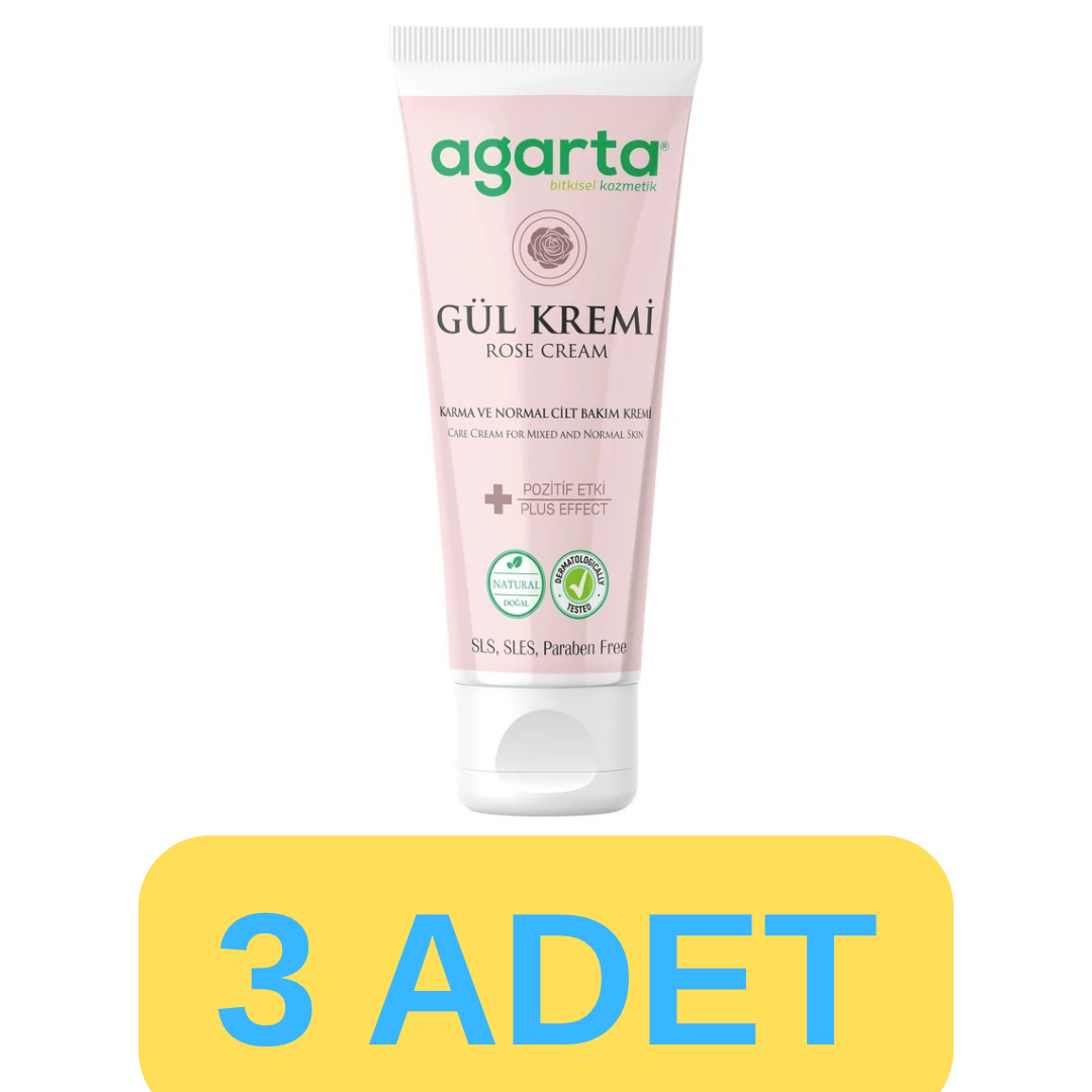 Agarta Doğal Yüz Ve El Nemlendirici Gül Aromalı Cilt Bakım Kremi 3x75 ml