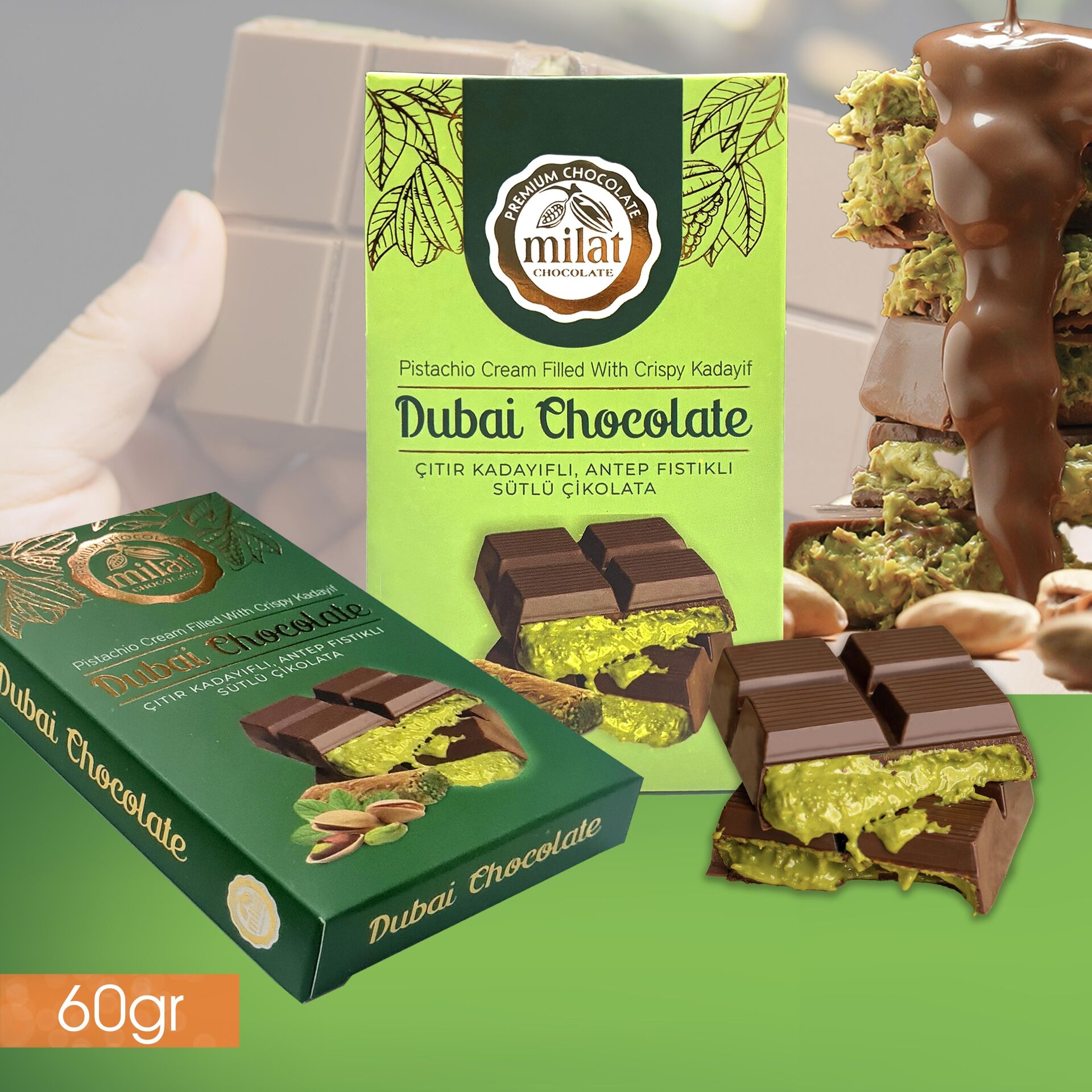 Milat Meşhur Antep Fıstıklı Dubai Çikolatası 60 Gr
