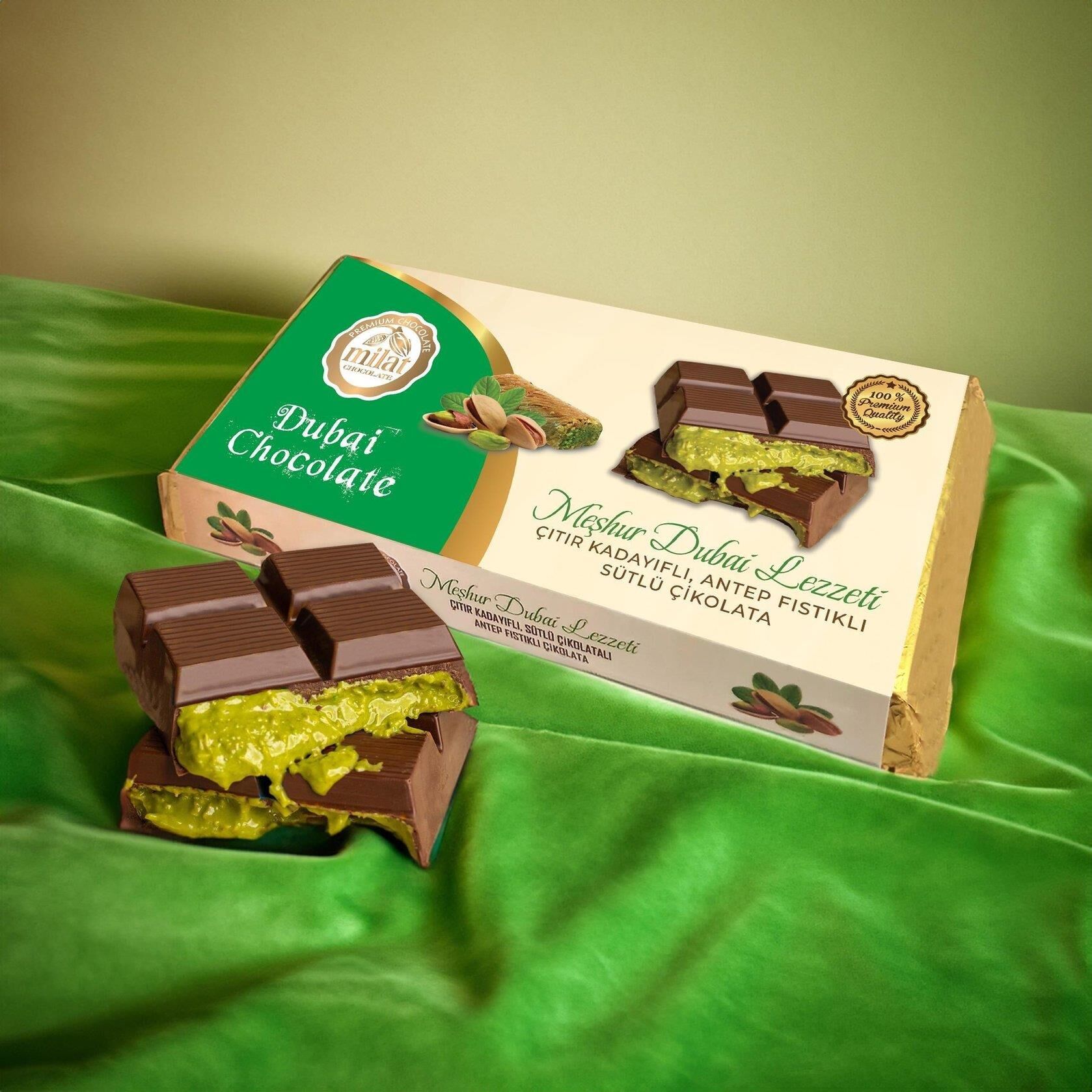 Milat Tel Kadayıflı Antep Fıstıklı Dubai Çikolatası 185 Gr