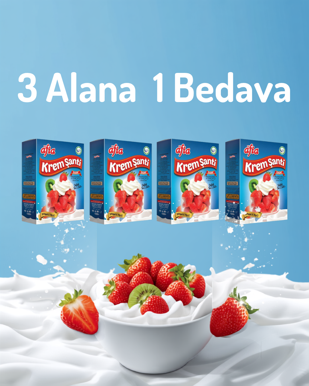 Afia Sade Krem Şanti (75gr x 3lü * 4 Kutu)